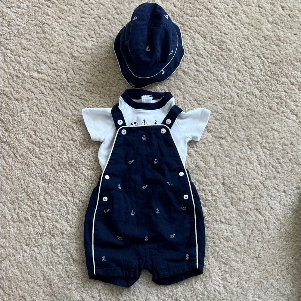 Navy Blue Baby Overalls with Hat
